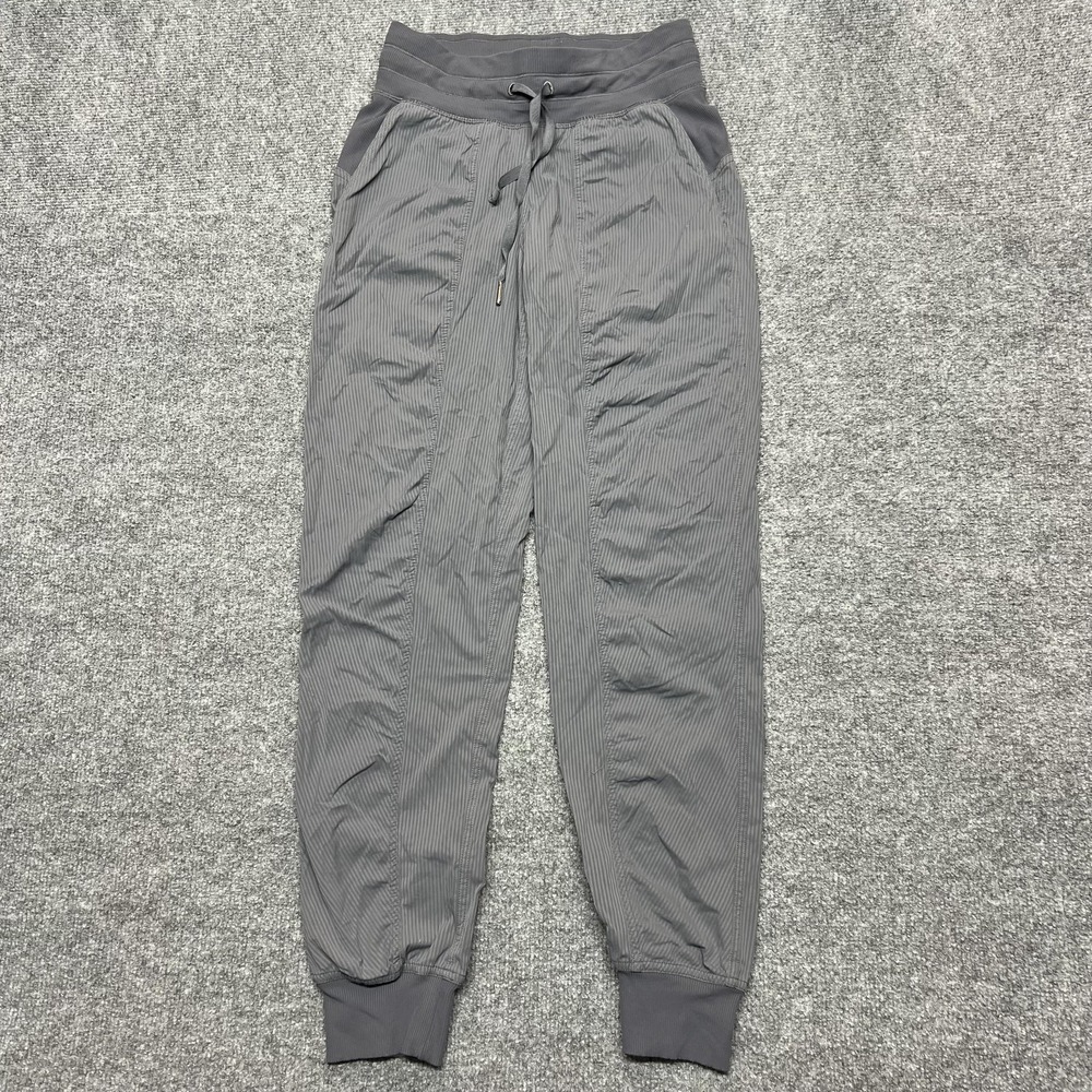 Lululemon Jogger Pants Womens 6 Gray Striped Elastic Waist Pockets Yoga Gym